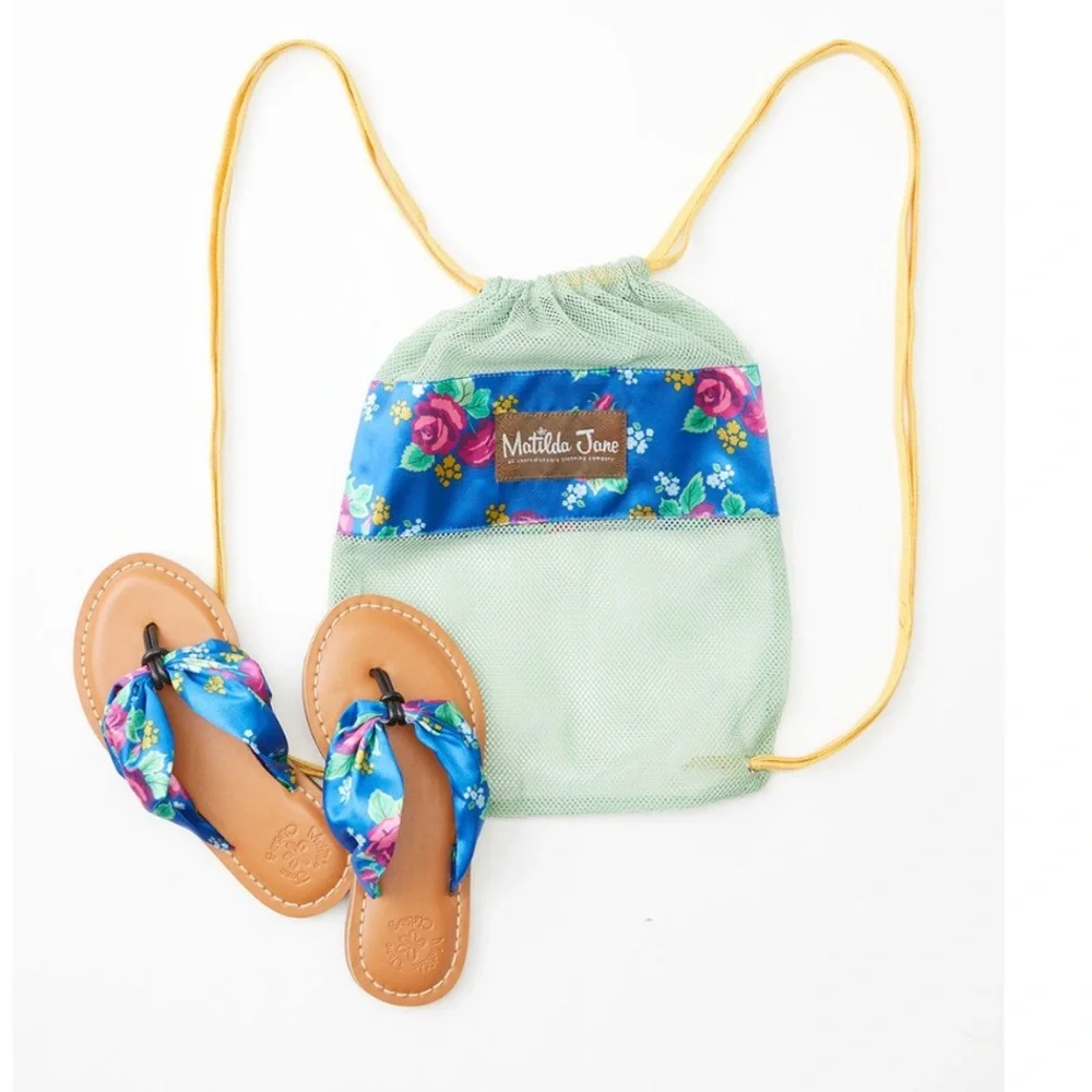 Matilda Jane Blue & Pink Tropical Seashore Sandals & Matching Bag Girl’s Size 11